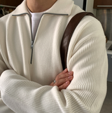 Nade Washable Overfit High Neck Turtle Semi-Zip-Up Knit