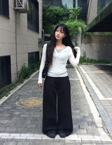 ヌキ ボタン フェミニン ロングスリーブ Tシャツ