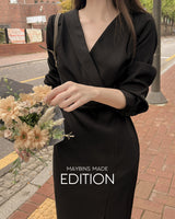 【MADE】V-neck shirring long one-piece