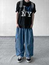Color string wide cargo pants