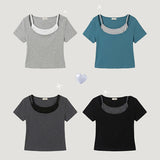 Sleeveless Set Off-Shoulder Short Sleeve Tee (4 colors)
