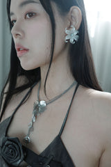 [s.steel] metal flower necklace | 메탈 플라워 드롭 목걸이