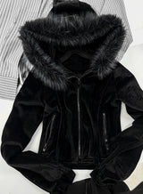 26SS★ メイドルーティンベルベットファーフードジップアップ