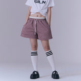 Layered waist gingham check shorts (RED)