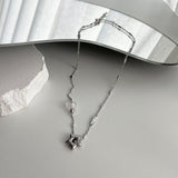 stb hip star y2k stainless steel star white crystal gemstone layered two-way ball necklace