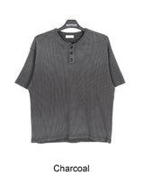 Sadi Pigment Waffle Henley Neck Short Sleeve Tee