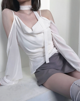 romang drape cut off-shoulder bl tie set