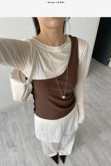 Button One-Shoulder Ribbed Vest