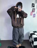 ヒーター❤カーゴオーバーロングバンディングパンツ 🩶🖤🤎💚4COLOR