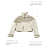 Rivet split stitching suede jacket
