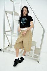 25SS ウーマンオパンチュウサギクロップ半袖Tシャツ ブラック