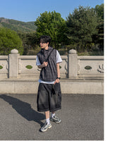 Crinkle Check Hooded Anorak Vest