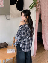 #ディープブルー ヴィンテージチェックルーズシャツ