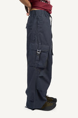 Buckle Washed Cargo Wide Pants