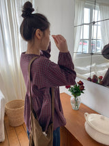 26SS★ [BAONHAUS] Lumie Check Ribbon Blouse