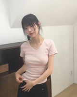 Monve Side Shirring V-neck T-shirt