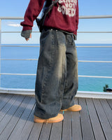 Reverse curved cut denim