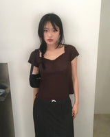 Shoker see-through Shirring Short Sleeve T-Shirt