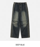 Moshu track line string denim pants