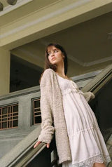 Boucle long cardigan - glitter beige