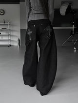 leopard cross stud balloon denim