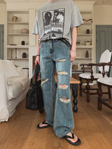 ブレイクダメージフレアデニムパンツ