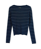 ROUND NECK STRIPED RIBBED KNIT_NAVY