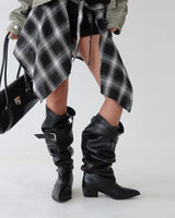 Check layered shirt wrap belt skirt