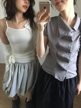 Unbalanced draping blouse (2color)