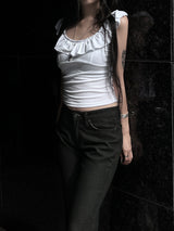 frill basic off-shoulder top (2color)