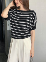 Say Boat-Neck Roll-Up Stripe Knit