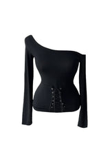 One off-shoulder slim corset long-sleeved shirt