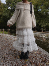 SHEER FRILL CAN CAN LONG SKIRT (WHITE, BLACK 2COLORS!)