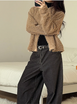 Hairy crop round knit cardigan(3color)
