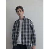 ビンテージウォッシンググレイブルーチェックシャツ