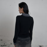 C HOOK OPEN SHIRT LAYERED TOP_BLACK