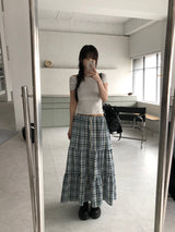 Checkered Long Skirt (2color)