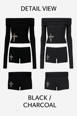 Off-Shoulder Cross Knit set