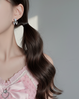 [Aespa Winter Earrings] ハートクリスタルアンドリボンピアス-シルバー