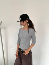 ボートネックミッドスリーブTシャツ (4C)