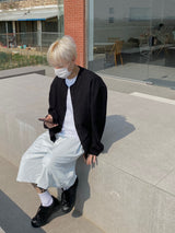 Hidden button linen wide set up-shirts 2C