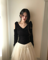 term ribbon off & shirring slim top