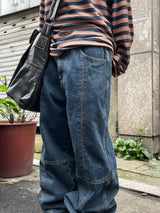 クロススリットステッチデニムパンツ