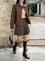 Hent Leather Collar Suede Jacket