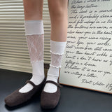 Lace Frill Ribbon Scrunch Mid-Calf Socks