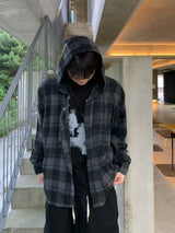 LD オーバーフードチェックシャツ