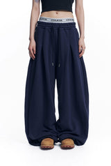 Star Lettering Patch Sweat Pants - Navy