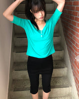 ベトナムボタンポイントカラーショートスリーブTシャツ