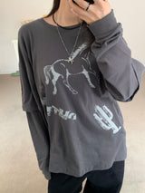 Bronk Vintage Horse Layered Long Sleeve T-Shirt (4c)