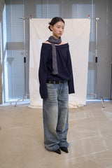 Off Shoulder String Sweatshirt (Navy)
